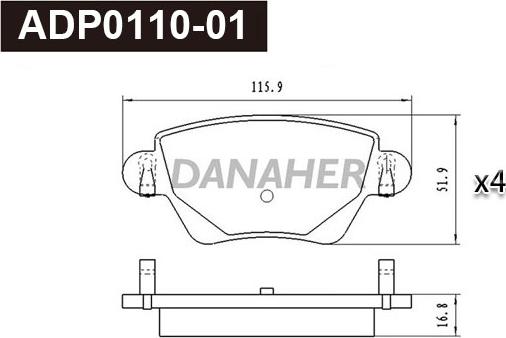 Danaher ADP0110-01 - Тормозные колодки, дисковые, комплект autospares.lv