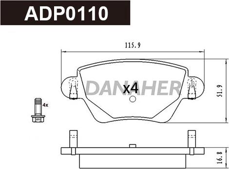 Danaher ADP0110 - Тормозные колодки, дисковые, комплект autospares.lv