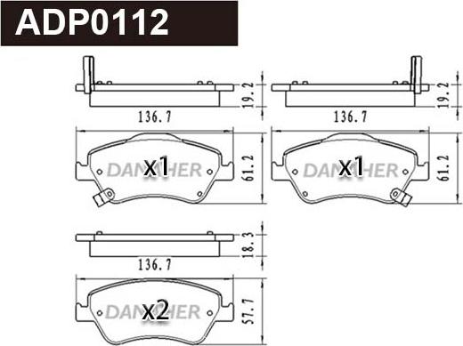 Danaher ADP0112 - Тормозные колодки, дисковые, комплект autospares.lv