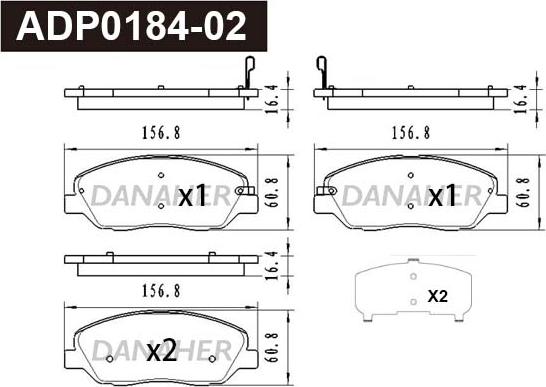 Danaher ADP0184-02 - Тормозные колодки, дисковые, комплект autospares.lv