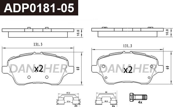 Danaher ADP0181-05 - Тормозные колодки, дисковые, комплект autospares.lv