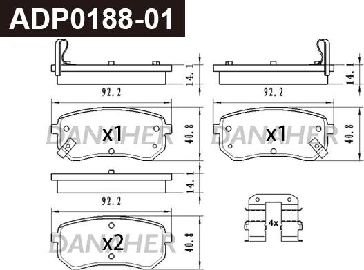 Danaher ADP0188-01 - Тормозные колодки, дисковые, комплект autospares.lv