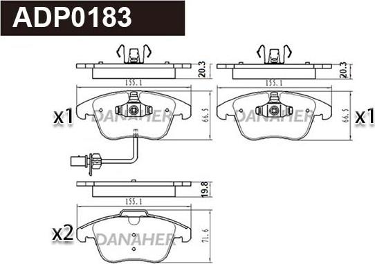 Danaher ADP0183 - Тормозные колодки, дисковые, комплект autospares.lv