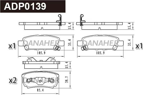 Danaher ADP0139 - Тормозные колодки, дисковые, комплект autospares.lv