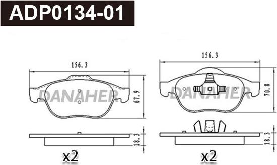 Danaher ADP0134-01 - Тормозные колодки, дисковые, комплект autospares.lv