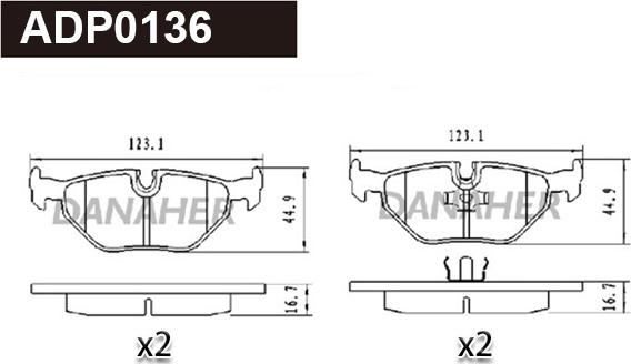 Danaher ADP0136 - Тормозные колодки, дисковые, комплект autospares.lv