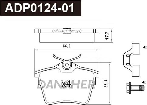 Danaher ADP0124-01 - Тормозные колодки, дисковые, комплект autospares.lv