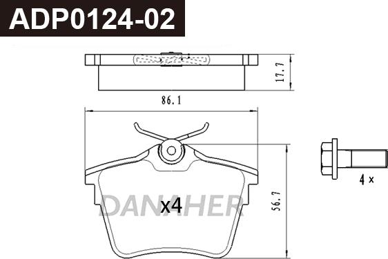 Danaher ADP0124-02 - Тормозные колодки, дисковые, комплект autospares.lv