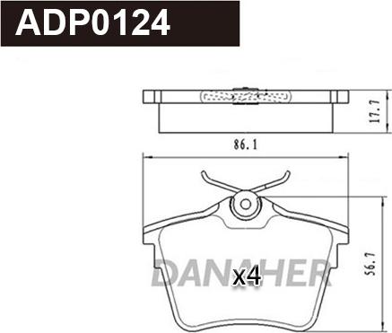 Danaher ADP0124 - Тормозные колодки, дисковые, комплект autospares.lv