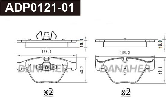 Danaher ADP0121-01 - Тормозные колодки, дисковые, комплект autospares.lv