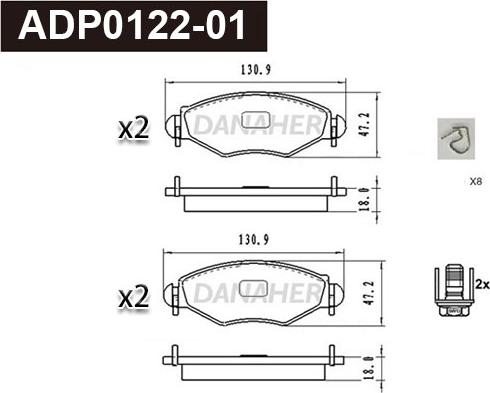 Danaher ADP0122-01 - Тормозные колодки, дисковые, комплект autospares.lv