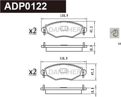 Danaher ADP0122 - Тормозные колодки, дисковые, комплект autospares.lv