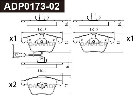 Danaher ADP0173-02 - Тормозные колодки, дисковые, комплект autospares.lv