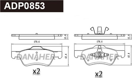 Danaher ADP0853 - Тормозные колодки, дисковые, комплект autospares.lv