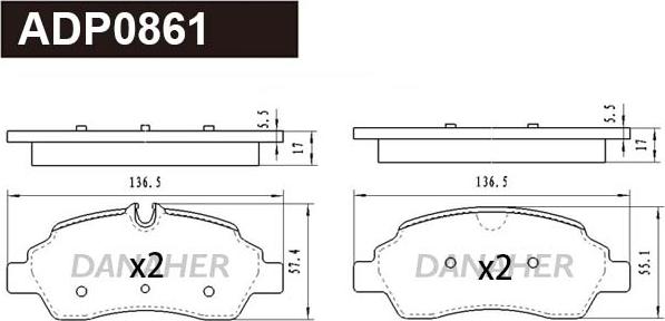 Danaher ADP0861 - Тормозные колодки, дисковые, комплект autospares.lv