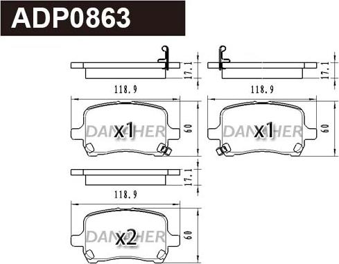 Danaher ADP0863 - Тормозные колодки, дисковые, комплект autospares.lv