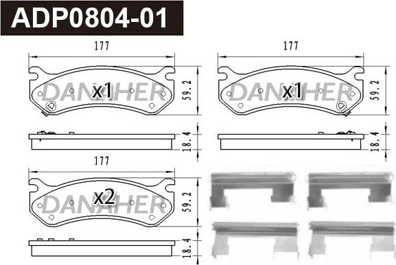 Danaher ADP0804-01 - Тормозные колодки, дисковые, комплект autospares.lv