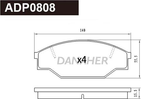 Danaher ADP0808 - Тормозные колодки, дисковые, комплект autospares.lv