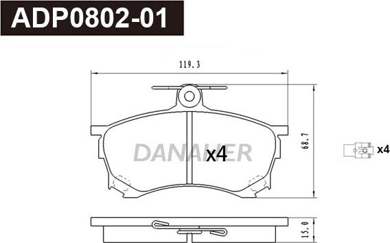 Danaher ADP0802-01 - Тормозные колодки, дисковые, комплект autospares.lv