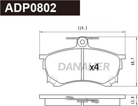 Danaher ADP0802 - Тормозные колодки, дисковые, комплект autospares.lv