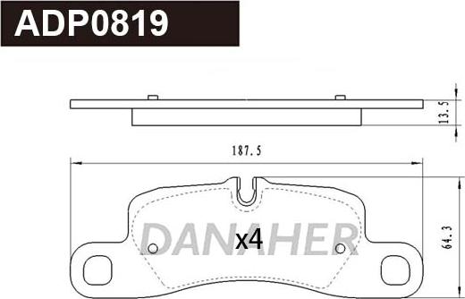 Danaher ADP0819 - Тормозные колодки, дисковые, комплект autospares.lv