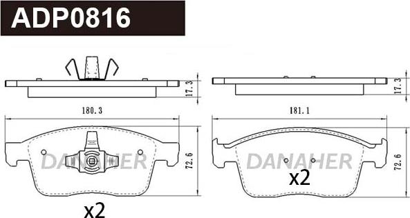 Danaher ADP0816 - Тормозные колодки, дисковые, комплект autospares.lv
