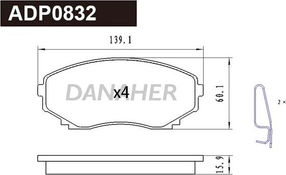 Danaher ADP0832 - Тормозные колодки, дисковые, комплект autospares.lv