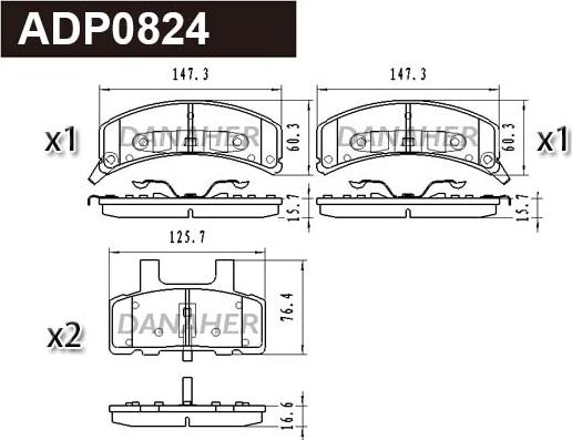 Danaher ADP0824 - Тормозные колодки, дисковые, комплект autospares.lv