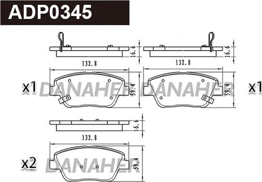 Danaher ADP0345 - Тормозные колодки, дисковые, комплект autospares.lv