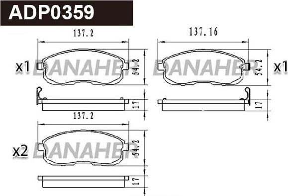 Danaher ADP0359 - Тормозные колодки, дисковые, комплект autospares.lv