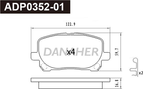 Danaher ADP0352-01 - Тормозные колодки, дисковые, комплект autospares.lv