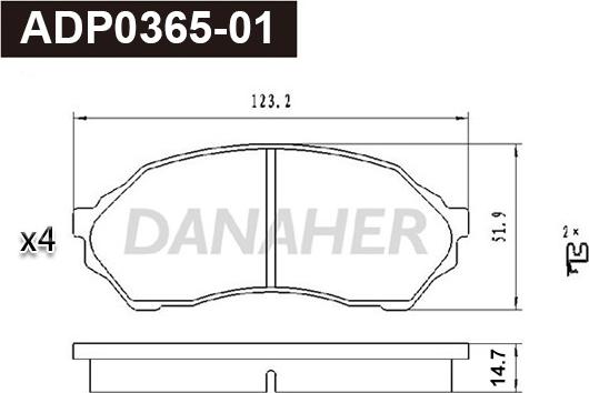Danaher ADP0365-01 - Тормозные колодки, дисковые, комплект autospares.lv