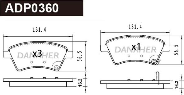 Danaher ADP0360 - Тормозные колодки, дисковые, комплект autospares.lv