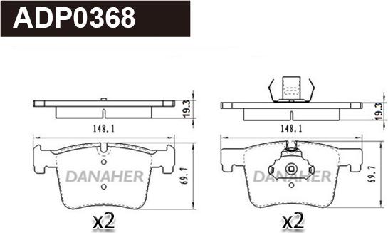 Danaher ADP0368 - Тормозные колодки, дисковые, комплект autospares.lv