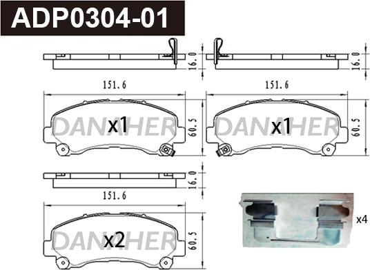 Danaher ADP0304-01 - Тормозные колодки, дисковые, комплект autospares.lv