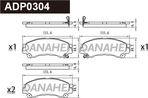 Danaher ADP0304 - Тормозные колодки, дисковые, комплект autospares.lv