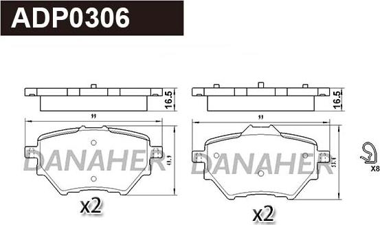 Danaher ADP0306 - Тормозные колодки, дисковые, комплект autospares.lv