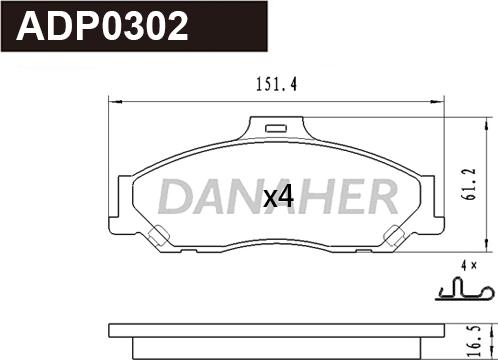 Danaher ADP0302 - Тормозные колодки, дисковые, комплект autospares.lv