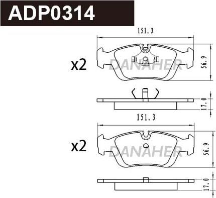 Danaher ADP0314 - Тормозные колодки, дисковые, комплект autospares.lv