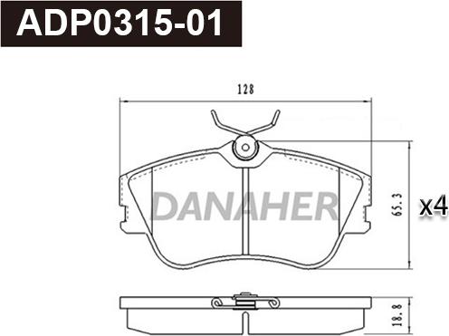 Danaher ADP0315-01 - Тормозные колодки, дисковые, комплект autospares.lv