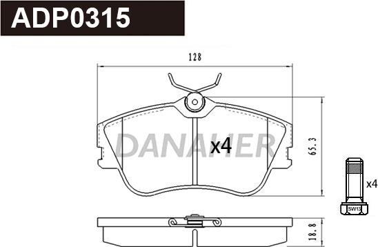 Danaher ADP0315 - Тормозные колодки, дисковые, комплект autospares.lv