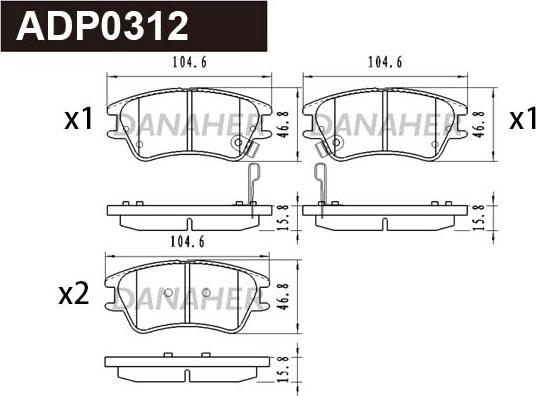 Danaher ADP0312 - Тормозные колодки, дисковые, комплект autospares.lv