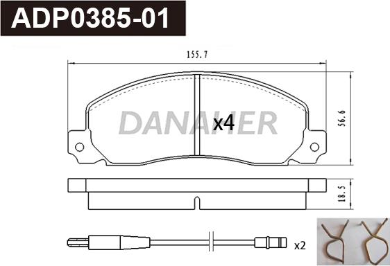 Danaher ADP0385-01 - Тормозные колодки, дисковые, комплект autospares.lv