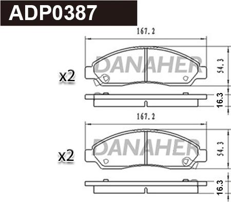 Danaher ADP0387 - Тормозные колодки, дисковые, комплект autospares.lv