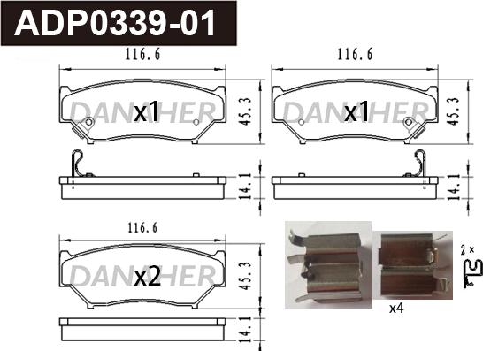 Danaher ADP0339-01 - Тормозные колодки, дисковые, комплект autospares.lv