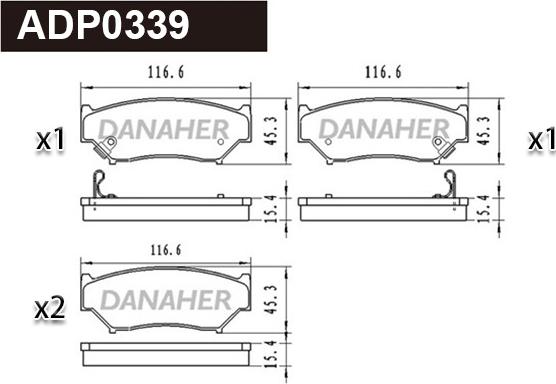 Danaher ADP0339 - Тормозные колодки, дисковые, комплект autospares.lv