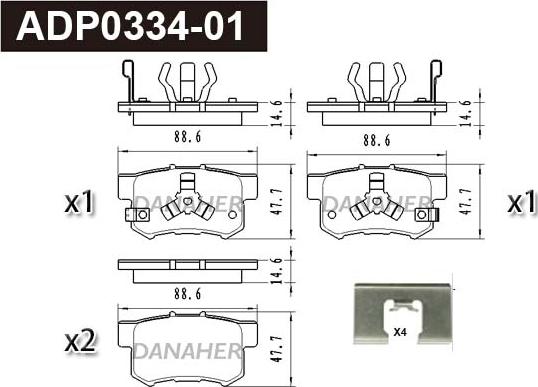 Danaher ADP0334-01 - Тормозные колодки, дисковые, комплект autospares.lv