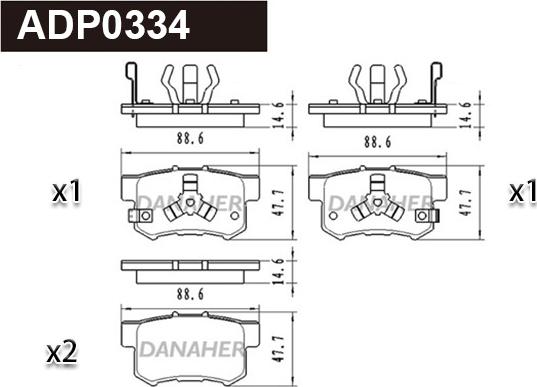 Danaher ADP0334 - Тормозные колодки, дисковые, комплект autospares.lv