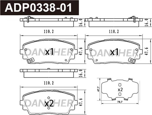 Danaher ADP0338-01 - Тормозные колодки, дисковые, комплект autospares.lv