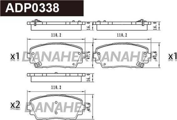 Danaher ADP0338 - Тормозные колодки, дисковые, комплект autospares.lv